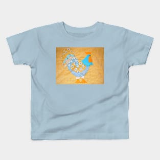 Yellow and Blue Floral Patchwork Rooster Kids T-Shirt